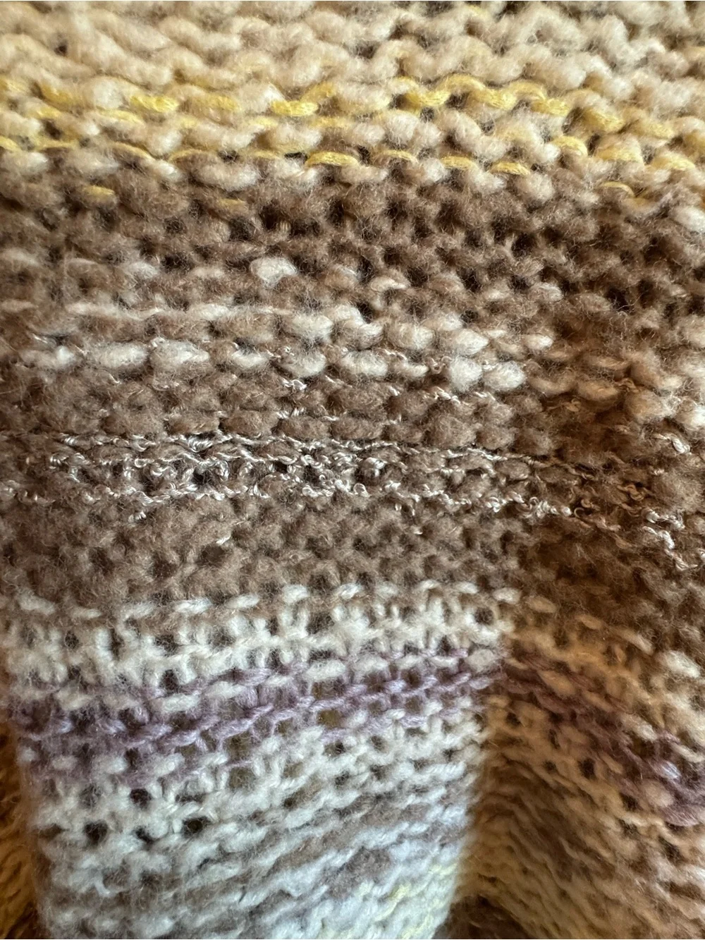 Free People Striped Cropped Crew Sweater in Cream, Taupe and Purple